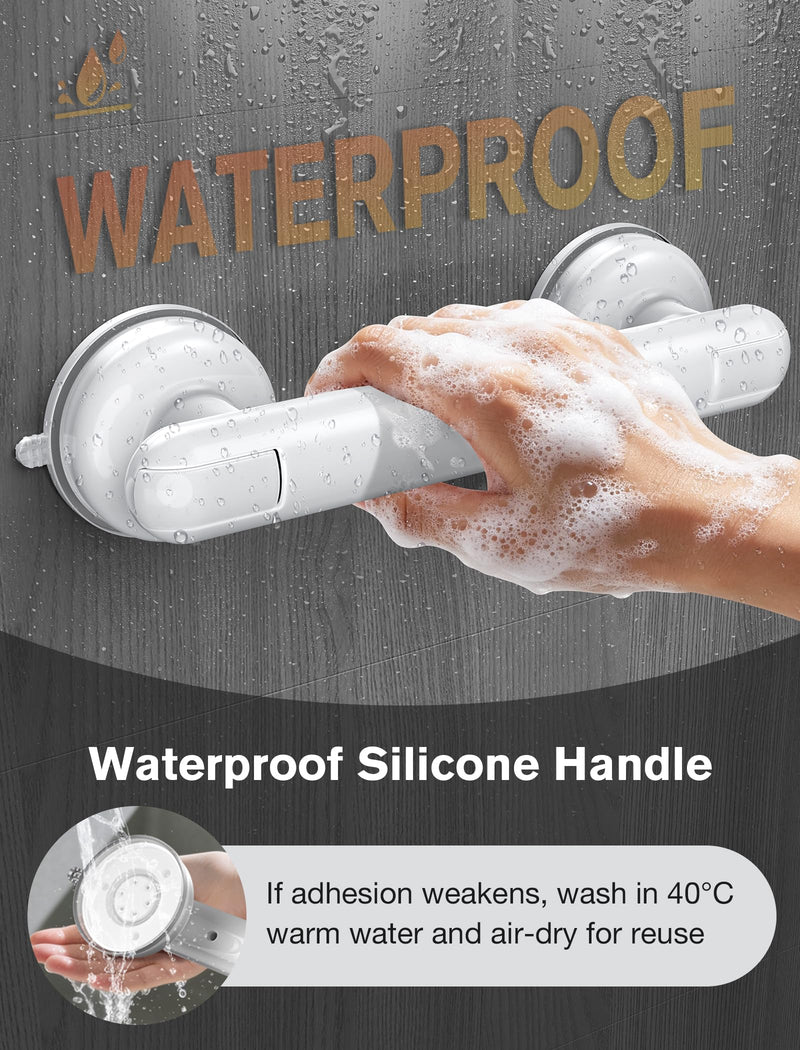 Grab Bars for Bathtubs and Showers, Shower Handles for the Elderly and People in Need, 2026 Upgraded Rubber Suction Cup with Maximum 350 lbs Suction Power, No Drilling-(White-2 Pack) 2 Pack White