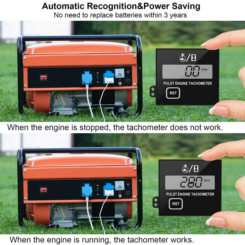 Digital Engine Tachometer for Small Engine Pulse Tach Gauge Waterproof Inductive Tachometer RPM Tester for Gesture Lawn Mower RV ATV Dirt Bike Motocross Boat Tractor (10-15000RPM) Single Key