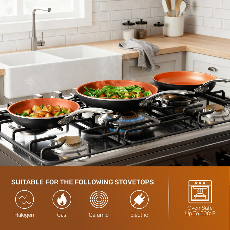 Gotham Steel 12.5 Large Frying Pans Nonstick, Family Sized Non Stick Frying Pan with Ceramic Copper Coating, Stay Cool Handle, Non Toxic, Dishwasher and Oven Safe
