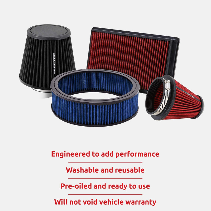 Spectre Performance Universal Clamp-On Air Filter: High Performance,Washable Filter: Round Tapered,3 in (76 mm) Flange ID,6.5 in (165 mm) Height,6 in (152 mm) Base,4.75 in (121 mm) Top,SPE-9132,Red