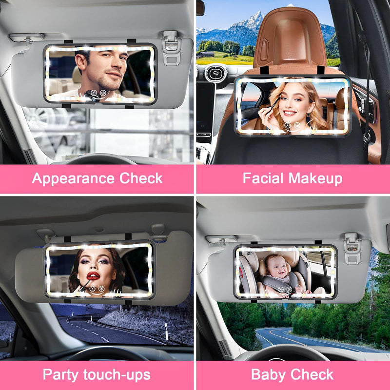 Car Sun Visor Vanity Mirror, Rechargeable Car Mirror with 78 LEDs, Dimmable Touch Control, 3 Light Modes, Universal Fit for Cars & Trucks–Ideal Accessories for Women & Girls (Black) Black