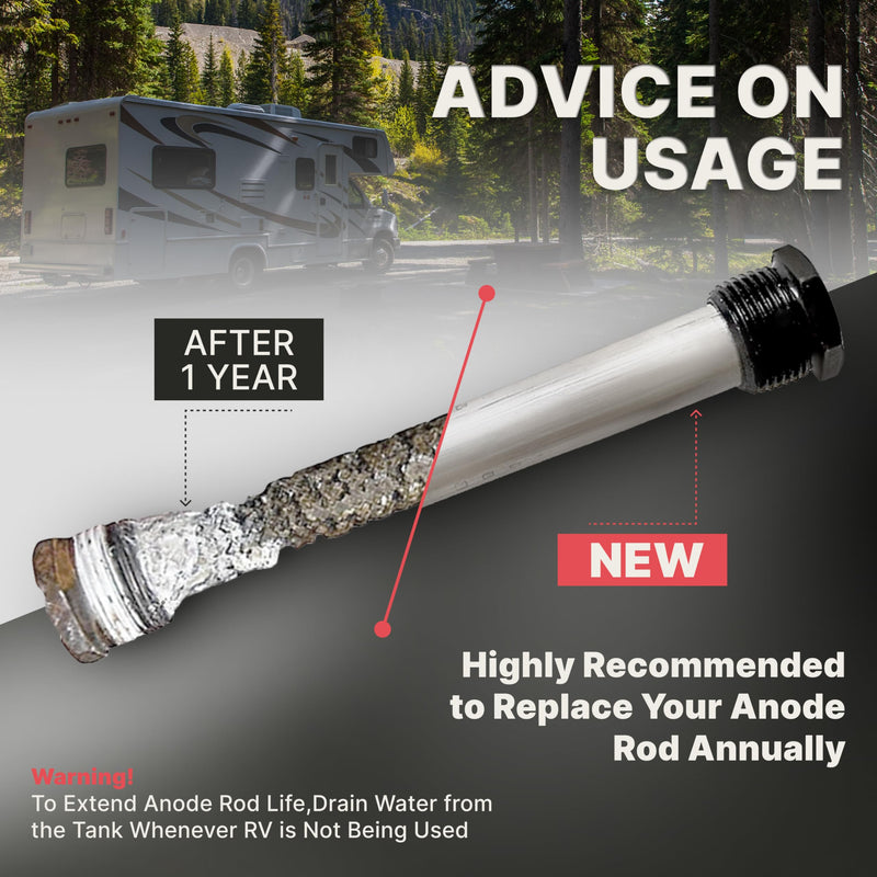 Anode RV Water Heater Set of 2 - Camper Water Heater Anode Rod 3/4'' Thread - Magnesium RV Anode Rod - Compatible with Mor-Flo and Suburban Water Heater Tanks