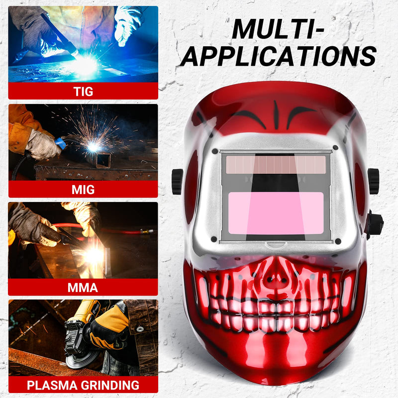 Welding Helmet Auto Darkening: DEKORPO True Color Solar Powered Auto Darkening Welding Welder Mask Hood Helmets MZ801T-Skull Red