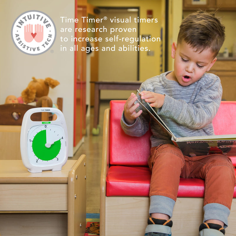 TIME TIMER PLUS 5 Minute Desk Visual Timer - Countdown Timer with Portable Handle for Classroom, Office, Homeschooling, Study Tool with Silent Operation (White) 5 Minutes