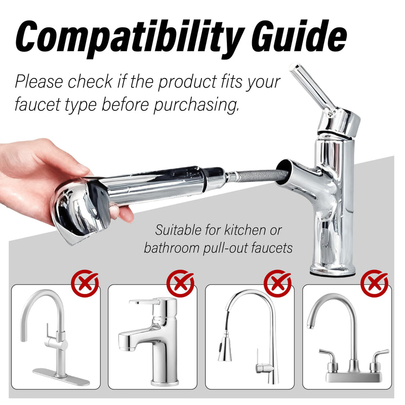 Kitchen Faucet Head Replacement,2-Function Pull Out Sink Sprayer,Suitable for G1/2" or 13/16" Thread Connectors Pull Down Faucets,Chrome