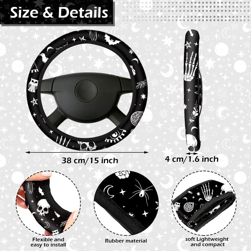 10 Pcs Moon Star Car Seat Cover Full Set for Women Men Steering Wheel Cover Front Seat Cover Belt Pad Armrest Pad Cover Car Coaster Keychain Wrist Holder for Universal Car SUV Truck(Vivid Pattern)