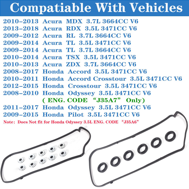 VS50773R for Honda Accord Odyssey Pilot Valve Cover Gasket Seal 3.5L&15845-R70-A01 Solenoid Valve Gasket Pilot Ridgeline Acura MDX RDX RL TL TSX ZDX 3.7L 2008 2009 2010 2011 2012 2013 2014 2015-2017. VS50773R 3.5L 3.7L &15815-R70-A01