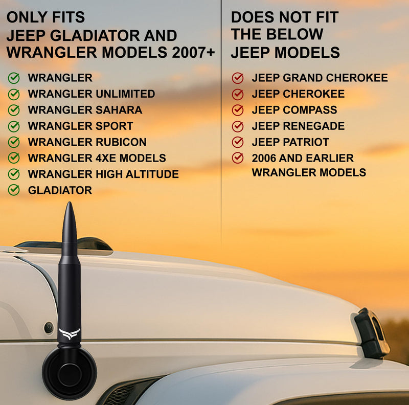 50 Cal Badass Bullet Antenna® Fits Jeep Wrangler JK & JL from (2007 for Jeep Wrangler & Gladiator Accessories - Car Wash Safe & Anti Thelf Design - Ditch The Whip & Upgrade Your Jeep BLACK
