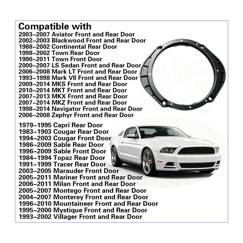 5x7 6x8 to 6.5 Inch Door Speaker Spacer Bracket Adapter for Ford Lincoln | for 1993-2011 Ranger 1998-2005 Explorer 1994-2014 Mustang 2001-2012 Escape 1998-2014 Navigator Mercury 1996-2009 Sable