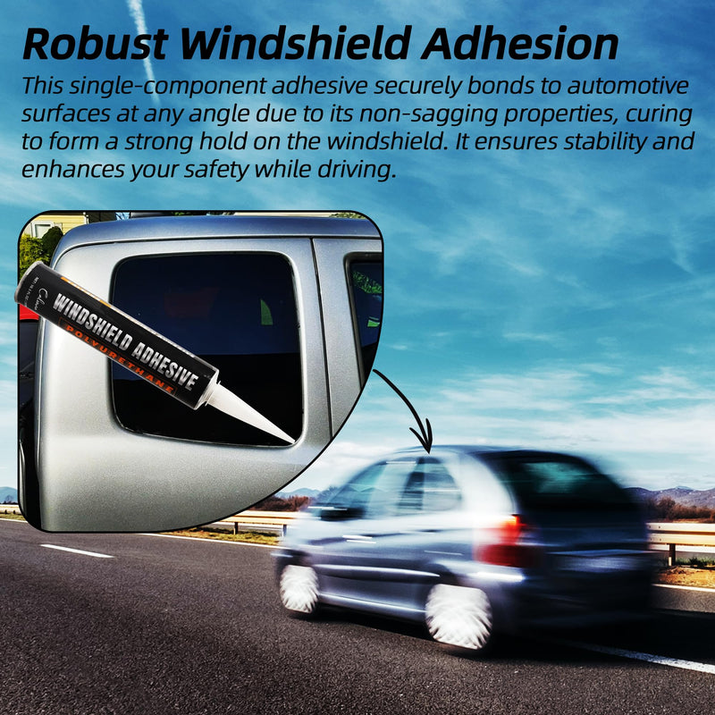 Urethane Windshield Adhesive 310ml, Automotive Polyurethane Sealant, Car Glass Chip & Crack Repair Kit with 1 windshiel Primer, 1 Pair Gloves, 2 Applicator Sticks, Quick Curing, Black Adhesive1pk+Primer1pk