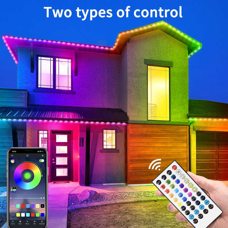 60ft Permanent Outdoor Light, RGB Outdoor eave Lights with APP & Remote Control,Music synchronisation IP67 Waterproof LED eave Light,Suitable for Party, Daily,Halloween,Christmas,Rooftop,Garden,Patio 60FT