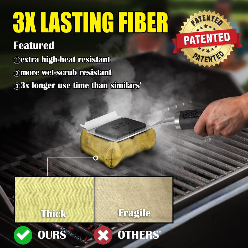 GRILLART Grill Brush for Outdoor Grill Bristle Free - Reinforced Grill Cleaner Scraper BBQ Brush - Replaceable Head Barbecue Grill Cleaning Brush - Safe BBQ Accessories Grill Tools - Gifts for Men/Dad Black