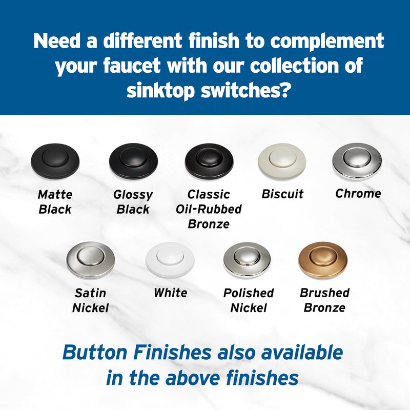 InSinkErator Garbage Disposal Air Switch Kit, Dual Outlet Sink Top Switch Button for All InSinkErator Food Waste Disposer Models, Satin Nickel STS-OOSN Single Outlet