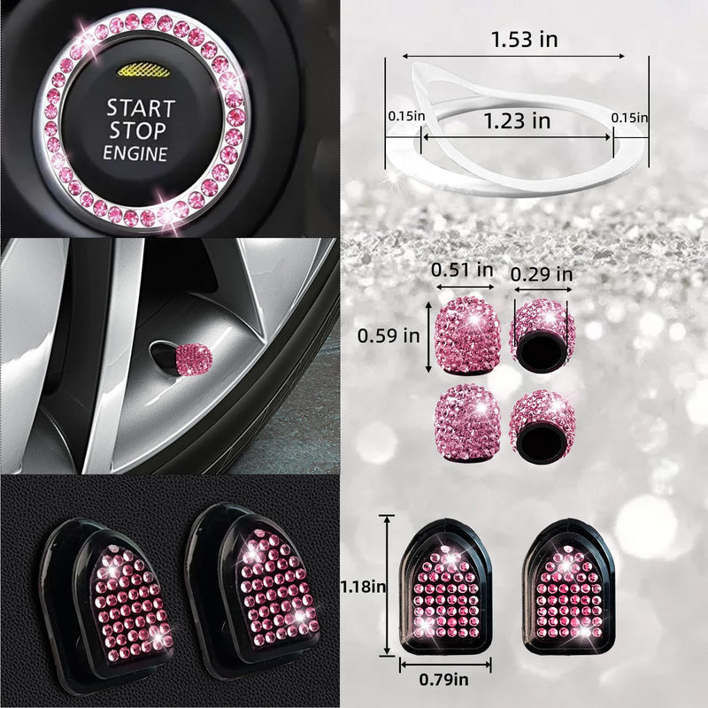 NBTEPEM 27-Piece Bling Car Accessories Set - Universal Fit Steering Wheel Covers, License Plate Frames, Phone Holder, Car Fast Charger, Coasters (Pink) Pink Diamond