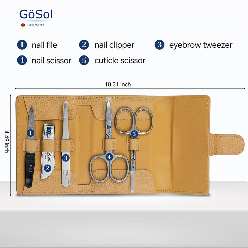 5Stk. Manicure Sets Pedicure Kits Stainless Steel Nail Clipper Personal Care Tools with Full-Grain Leather Case