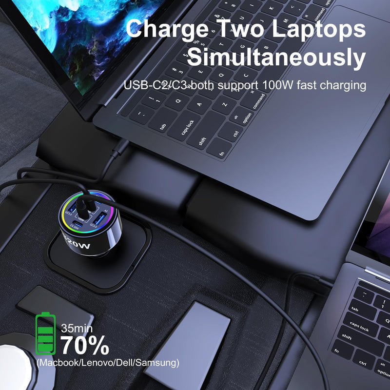 320W USB C Car Charger, 6 Ports Type C Car Charger | PD3.0/QC4.0/PPS Super Fast Charging for iPhone 17/16/15 Series, Galaxy S25/S24/23, iPad, MacBook Pro/Air, Laptop (Black) Black