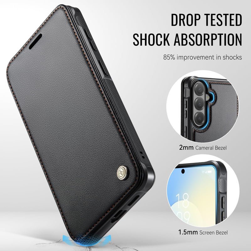 for Galaxy S24 Slim Wallet Case Compatible with Magsafe, Black | RFID Blocking Card Holder, Wireless Charging, Magnetic Closure, Shockproof, PU Leather, Phone Cover for Samsung Galaxy S24 Samsung Galaxy S24 - 6.2"