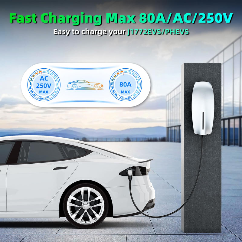 Tesla to J1772 Adapter with Fixed Lock Works, Max 80A 250V Converter Compatible with Nacs Wall Mobile Connector Target Chargers for All J1772 EVs (Black) Black