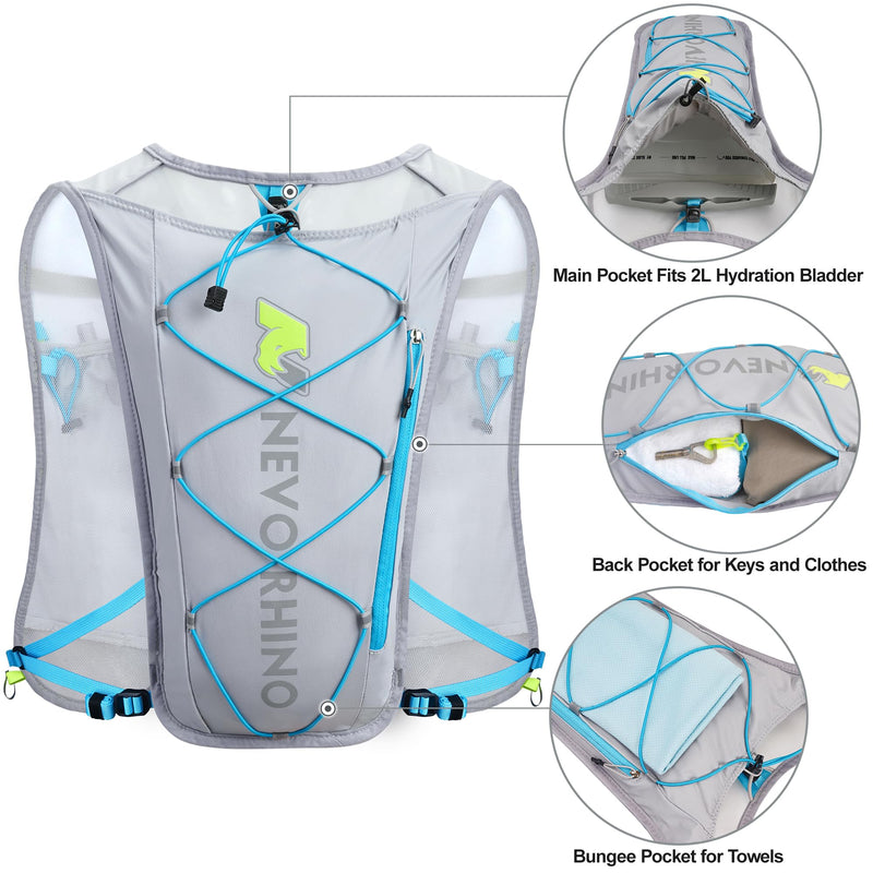 Waterproof Running Vest, 5.5L Breathable Running Hydration Vest with 1.5L Water Bladder, Water Vest for Hiking, Trail Marathon Race, Ideal for Women and Men Light Gray pack with 1.5L water Bladder