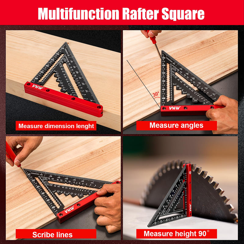 VNW 7inch Rafter Square and 12inch Combination Square Set -CNC-Machined Aluminum Alloy,Heavy Duty Carpenter Square for Woodworking and Home DIY