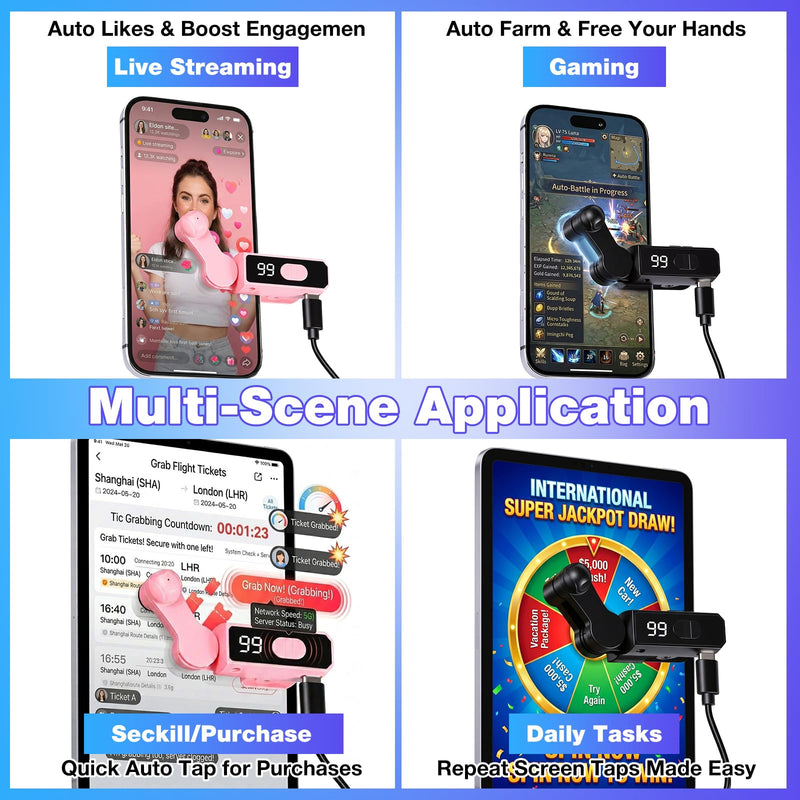 2 Pack Auto Clicker Tapper for Phone Rechargeable & 107 Adjustable Speeds | Screen Device Speed Clicker Auto Screen Tapper for Live Stream Likes, Gaming, Deal, Reward Tasks, Purchase