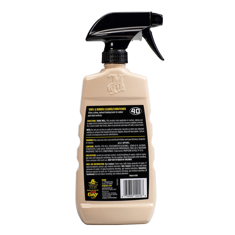 Meguiar's Professional Vinyl and Rubber Cleaner Conditioner M4016 - Pro-Grade Vinyl Cleaner & Rubber Cleaner for Interior and Exterior, Screens out UV Rays while Leaving Behind a Natural Sheen, 16 Oz Standard