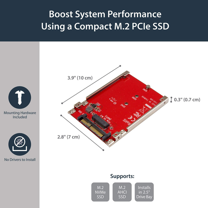 StarTech.com M.2. PCI-e NVMe to U.2 (SFF-8639) Adapter - Not Compatible with SATA Drives or SAS Controllers - For M.2 PCIe NVMe SSDs - PCIe M.2 Drive to U.2 Host Adapter - M2 SSD Converter (U2M2E125) U.2 (SFF-8639)