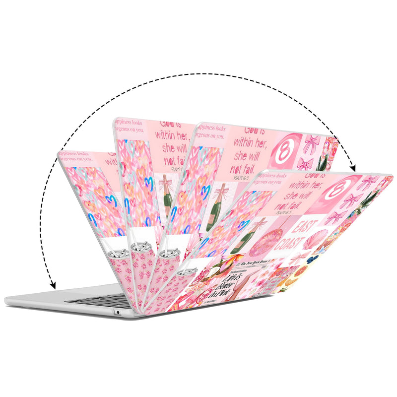 G JGOO Compatible with MacBook Air 15 inch Case M5 M4 M3 M2 2026 2025-2023 | Model A3448 A3241 A3114 A2941, Protective Plastic Hard Shell Case + Keyboard Cover + Screen Protector, Pink Aesthetic Collage Pink Collage