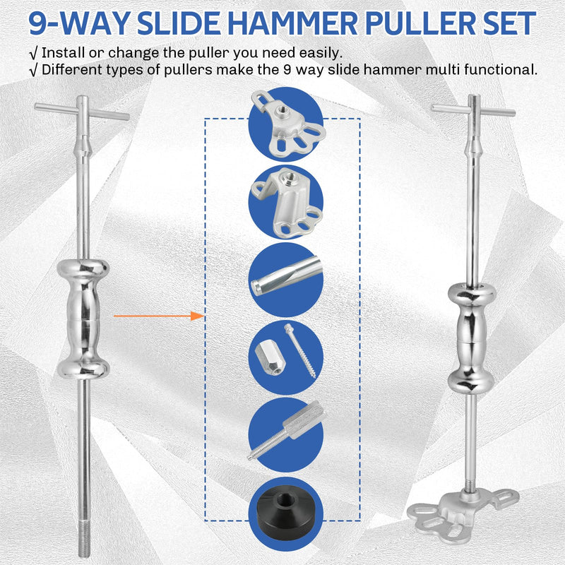 DASBET 19PCS Slide Hammer Puller Set | 9-Way Internal External Puller Hub Puller, Dent Hub Gear Puller Remover Set, Wheel Hub Puller Dent Repair Kit
