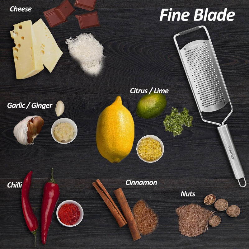 Vovoly 4-Pcs Pro Set Zester Grater Set, Cheese Grater with Razor-Sharp Stainless Steel Blade, Fine/Coarse/Extra Coarse/Slider Attachment Silver_4-Pcs Pro Set