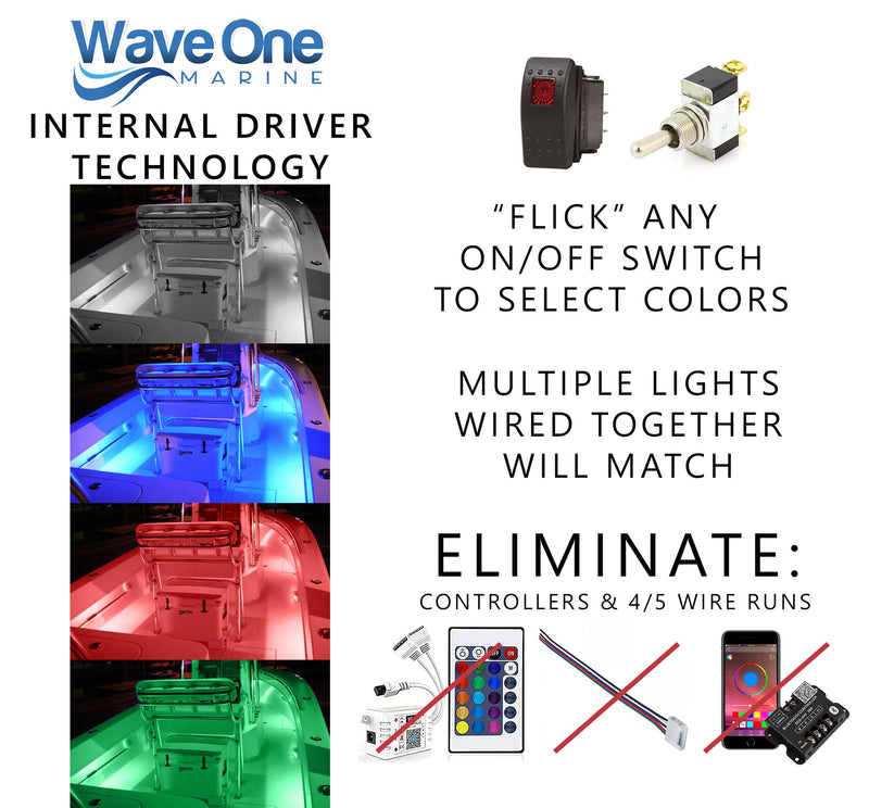 Wave One Marine SURFACE Mount 2.75" RGBW Internal Driver LED Courtesy Boat Light | RV Accent | Interior Exterior Deck Transom Cockpit T Top | Waterproof IP68 (Stainless Bezel) Stainless Bezel (2.75")