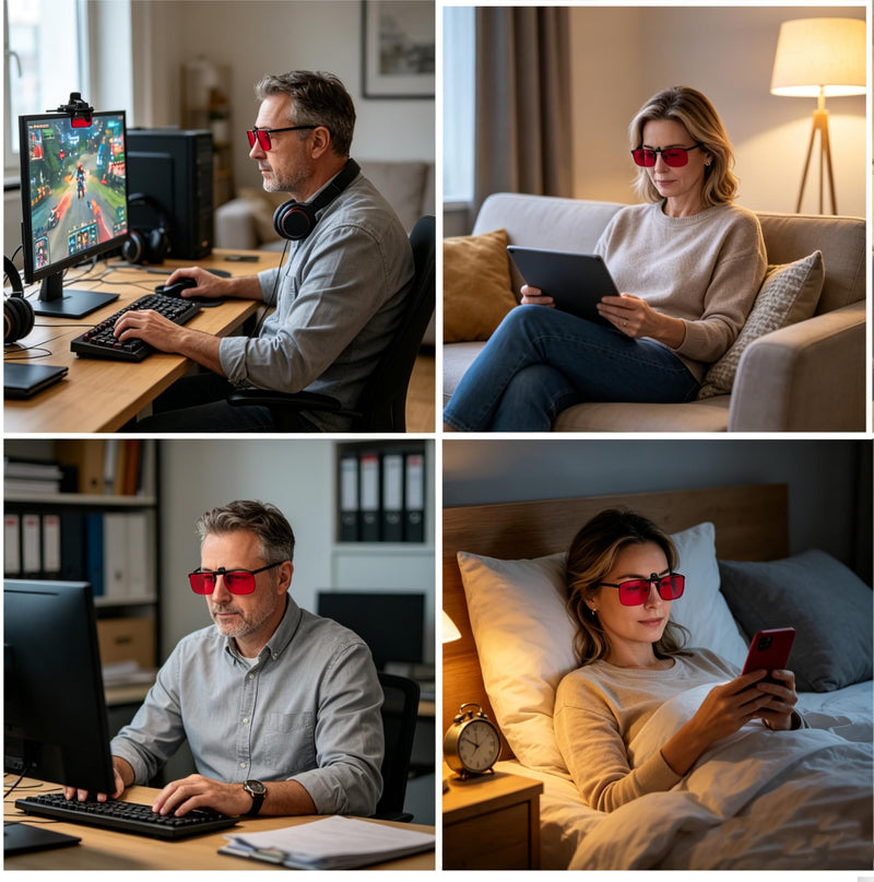 Eyekepper Clip on Blue Light Blocking Glasses, Red Lens for Sleep, 58*40MM | Flip up Clipon Attachment for Rectangle Eyeglass, Anti UV Ray Clip ons, Screen Bluelight Filter Clips, Clip-on Tinted Snap on