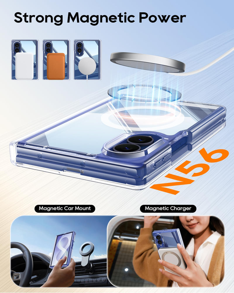 Magnetic for Samsung Galaxy Z Fold 8 Case & HD Screen Protector | Fit for MagSafe, Hinge Protection, Transparent PC, Slim, 4X Military Grade Shockproof Cover for Samsung Z Fold 8, Clear Clear-Mag