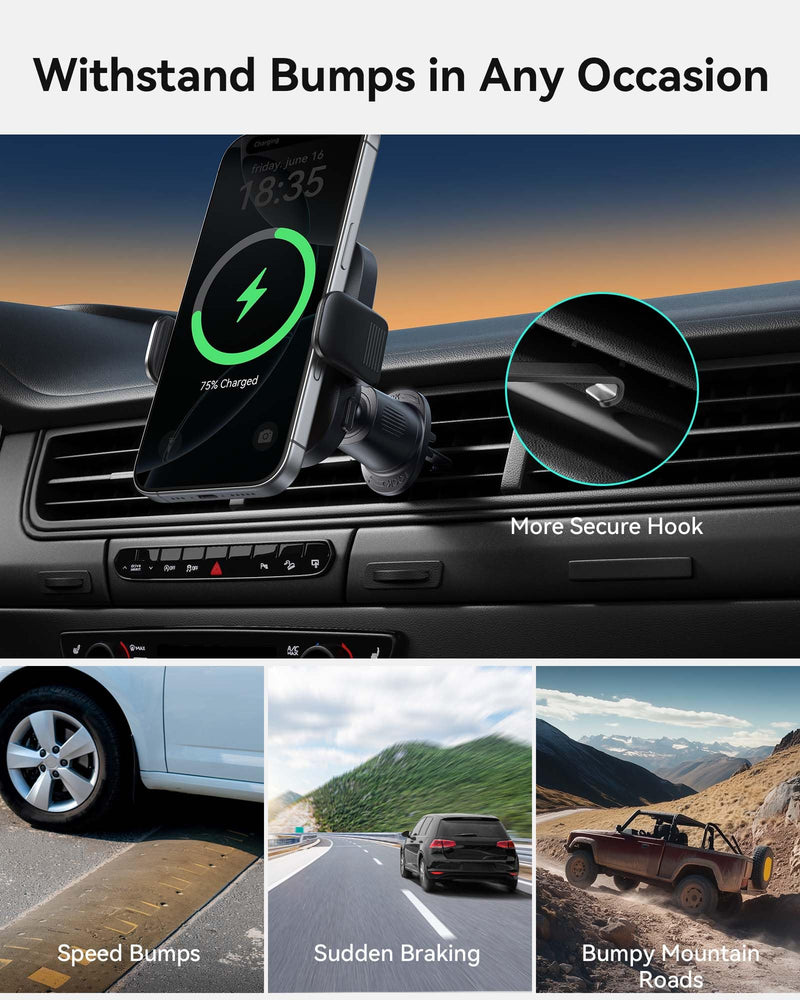 INIU Qi2 Certified 15W Car Phone Holder Wireless Charger, Ultra-Stable 22N for MagSafe Car Mount Charger with Cooling Fins & RGB Lighting Only for iPhone 16/15/14/13/12 Series, Pink