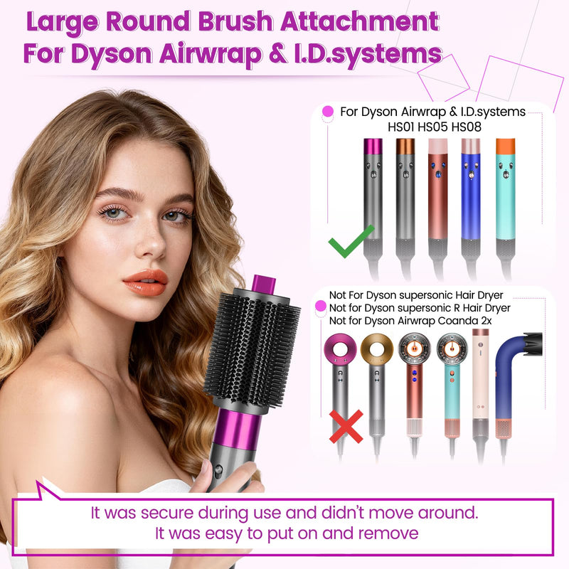 Large Round Volumizing Brush for Dyson Airwrap HS01/05/08 | 3.3in with plastic bristles round brush attachment accessories for straightening fast dry big curls add volume Rose