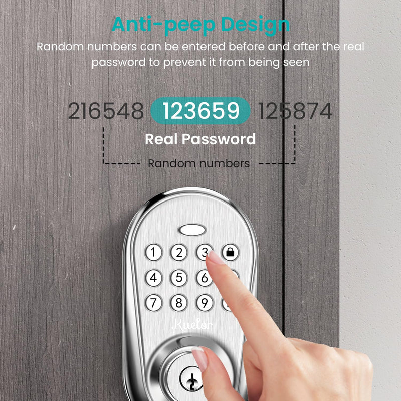 Keyless Entry Door Lock, Keypad Smart Deadbolt for Front Door, Electronic Keypad Code with Auto Lock, One-Time Code, Anti-Peeping Password, Easy Installation, Silver