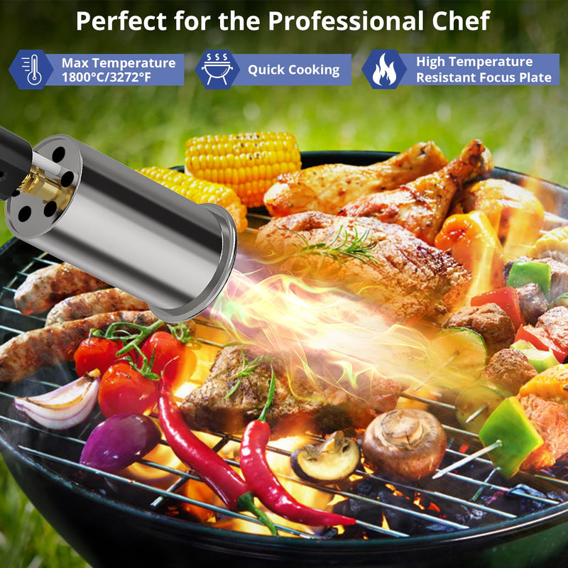 Sondiko Powerful Grill & Cooking Propane Torch L8010, Sous Vide, Welding Torch, Adjustable Wood Torch Burner for Searing Steak, BBQ, Campfire Starter(Black, Grey) Propane Tank Not Included Black