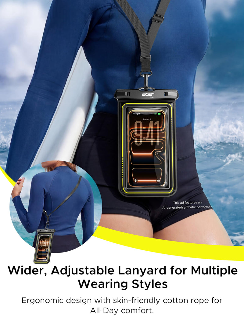 acer Floating Waterproof Phone Pouch, IPX8 Waterproof Phone Case 2 Pack | Cell-Foam & Sensitive Touch, Beach/Cruise/Kayak/Ship Essentials for iPhone 17/16/15 Pro Max, Galaxy S25 Ultra - 7"