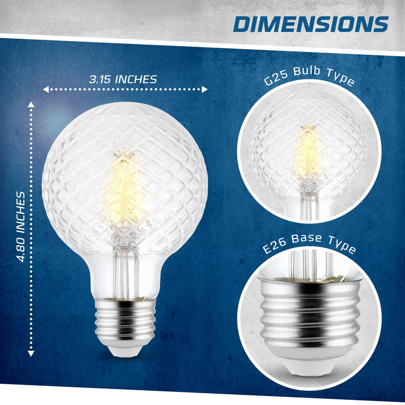 Decorative Light Bulb (6-Pack) 5.5 Watt G25 LED Filament Bulb E26 Medium Base (40W Equivalent) 3000K Warm White, 500 Lumens, Dimmable, Cut Glass Clear Decorative Light Bulbs Pack of 6
