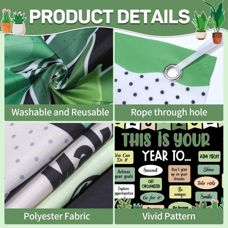 Plant Motivational Backdrop Banner This is Your Year Classroom Decor | Inspirational Classroom Decoration Welcome Back to School Background for First Day of School Party Photo Booth Prop Supplies green plant