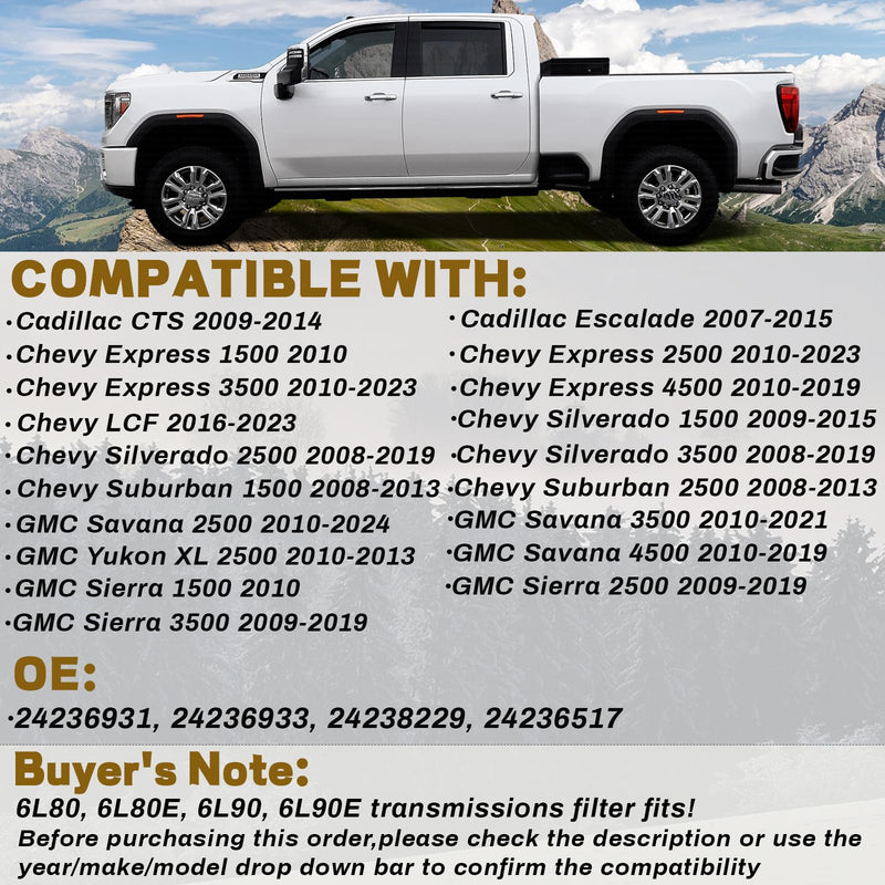 6L80E 6L90E Transmission Filter with Gasket Kit Compatible with Silverado 1500 2500 3500 Suburban Savana Sierra Yukon CTS Escalade, Replaces# 24236933, 24236517 6L80E 6L90 Transmission