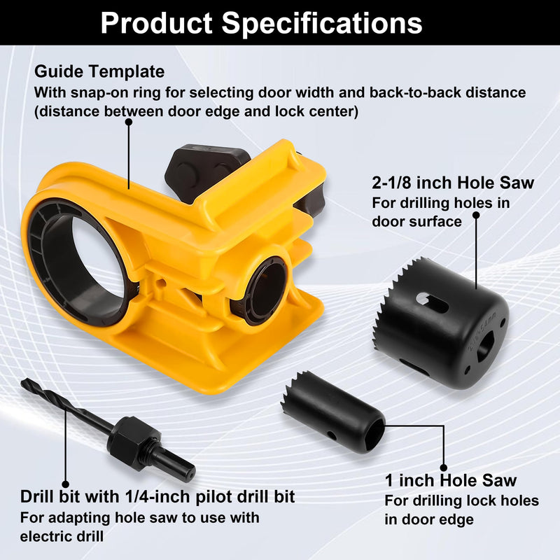 Door Lock Installation Kit, C-Clamp Design Tool-Free Clamping for Wood Doors with Adjustable Bushings, Door Knob Hole Saw Kit for Deadbolt & Knob, Easy Professional Installation Kit