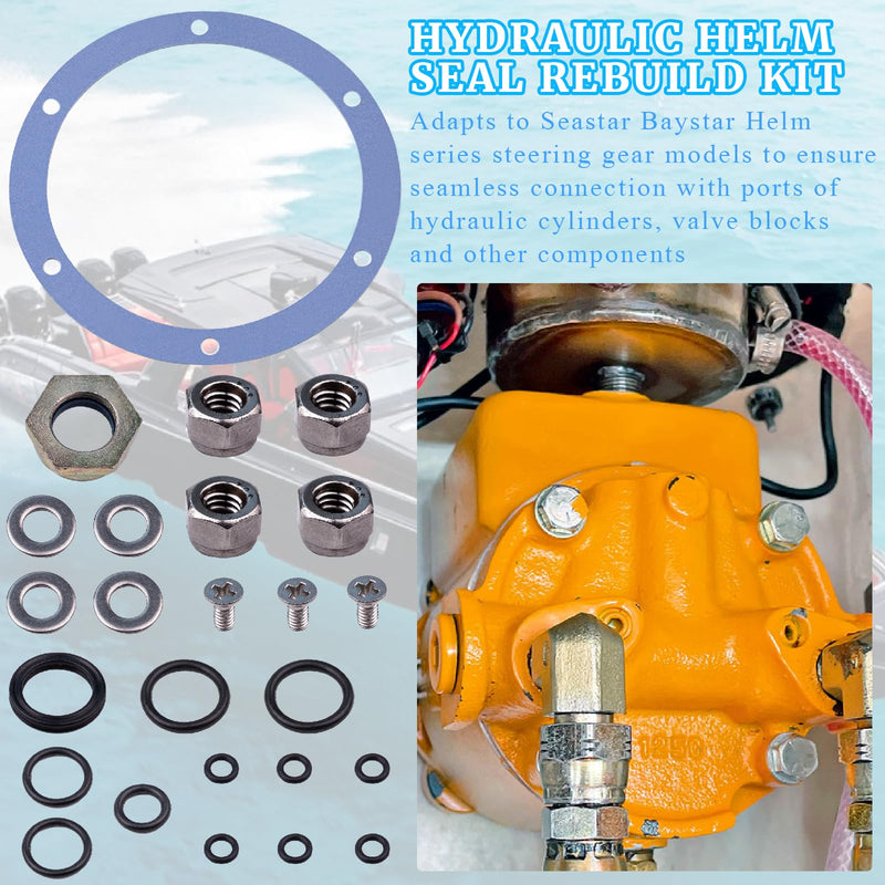 25 Pcs Hydraulic Helm Seal Rebuild Kit Fit for SeaStar BayStar HS5176 HH-5271 5272 5741 5742 Replacement Repair Kits Nuts Screw Caps Sealing Washers O-rings Flat Washers Countersunk Screws