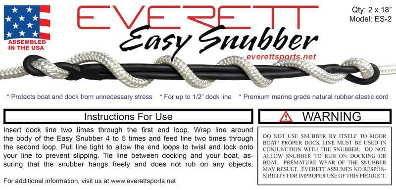 Everett Easy Snubber Boat Mooring Snubber for Dock Line 2 Pack, Made in USA