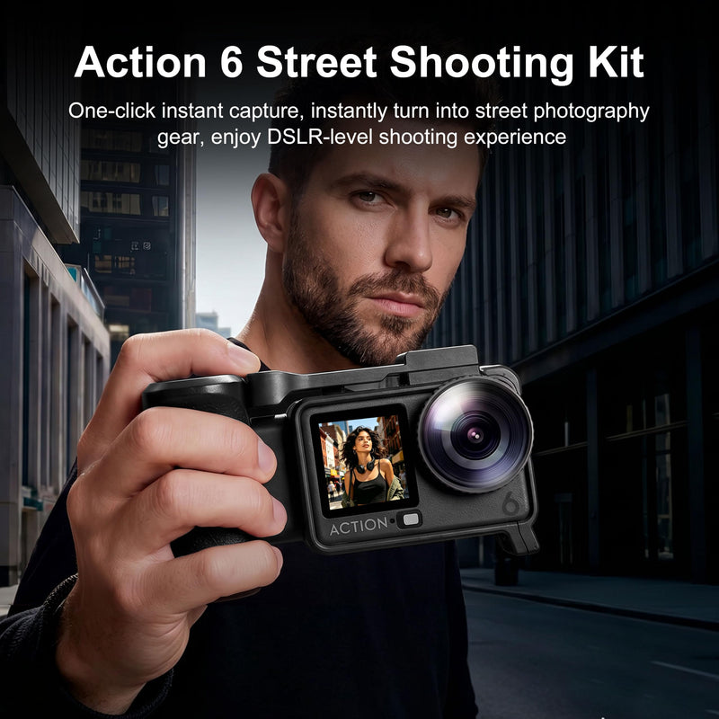 FitStill Protective Case for DJI Osmo Action 6, Multi-Functional Extended Lightweight Protective Cage, Direct Charging Street Photography Handle Component, Action6 Accessory Kit