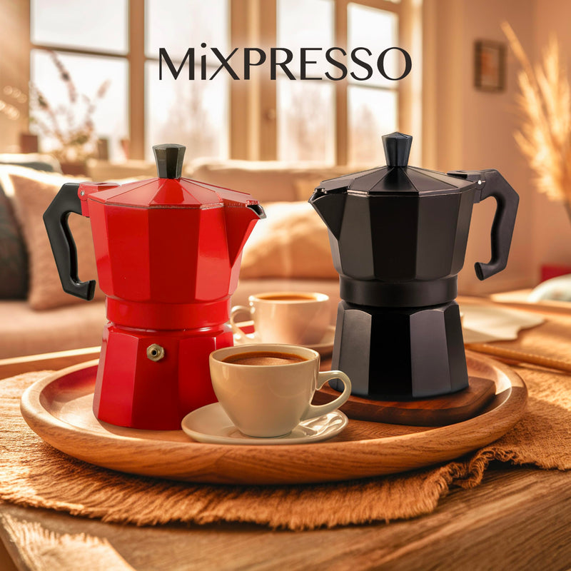 Mixpresso Black 3 Cup Moka Pot Cuban Coffee Maker, Moka Pot for Gas, Electric Stove Top, Classic Italian Coffee Maker, Stovetop Espresso Maker, Camping Pot Makes 3 Espresso Cup 5 Oz 3 Cups Black 3 Espresso Cups
