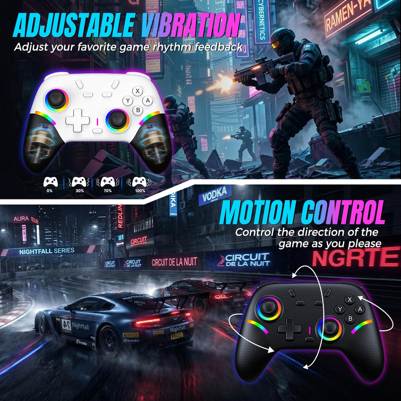 Jexalid 2 Pack Switch Controllers, Wireless Pro Controller for Nintendo Switch/OLED/Switch 2, with RGB Lighting/Back Buttons/Dual Vibration/6-Axis Gyro/Turbo