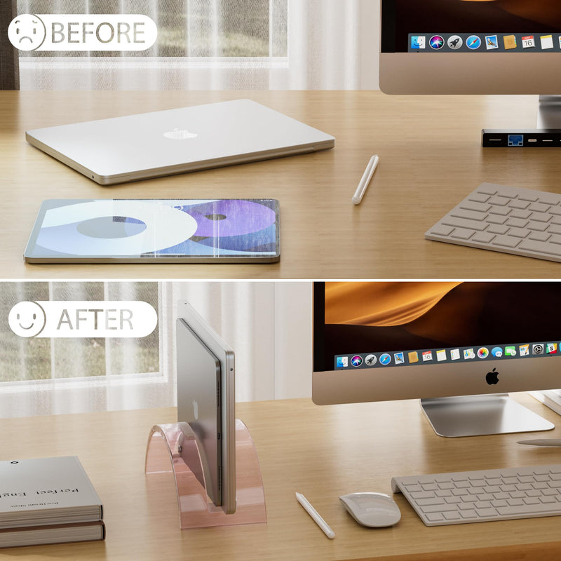 2Pcs/Set Acrylic Vertical Laptop Stand，Acrylic Desk Accessories，Double Vertical Laptop Holder for Desk，Saving Organizer for All MacBook, Surface, Samsung, HP, Dell（Pink） Pink Double
