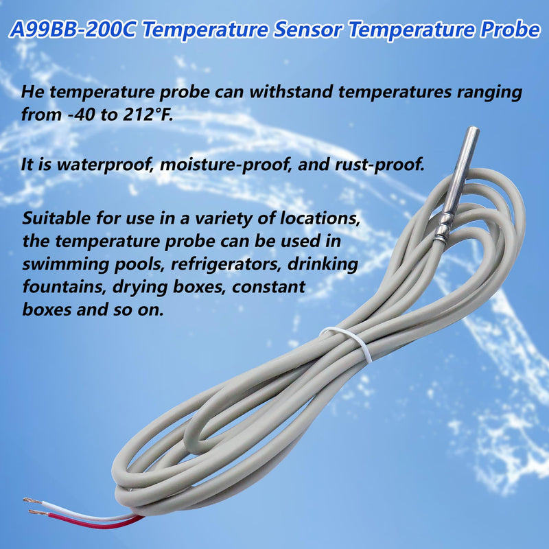 A99BB-200C Temperature Sensor Temperature Probe, -40 to 212 Degree F Temperature Range,Electronic Temperature Controller Extension Cable