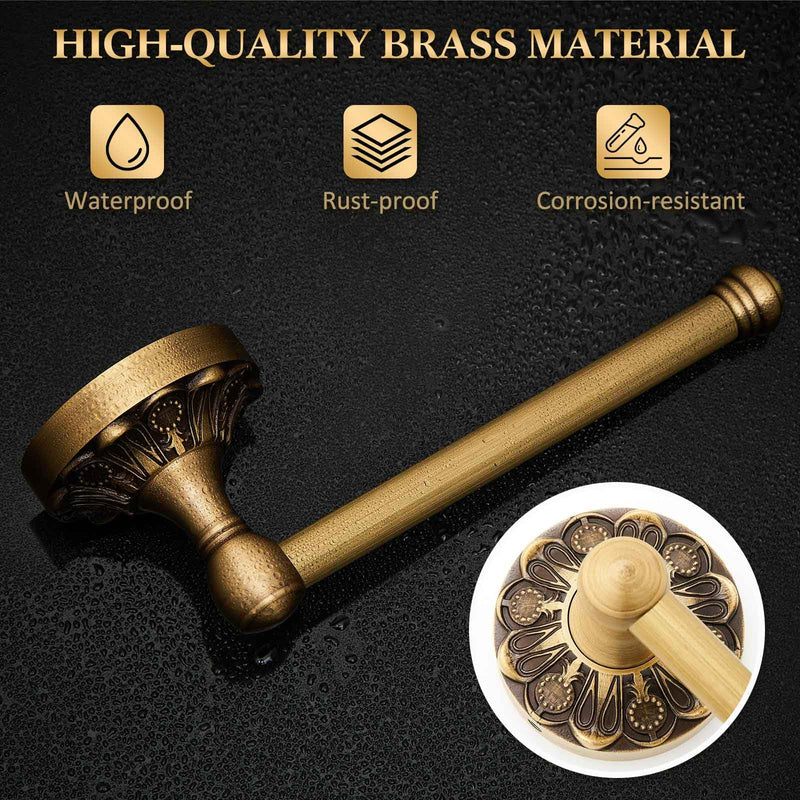 2 Pieces Set Antique Brass Toilet Paper Holder Retro Brass Hand Towel Ring Tissue Roll Paper Hanger Bathroom Hardware Wall Mounted Vintage Bathroom Accessories (Round) Round